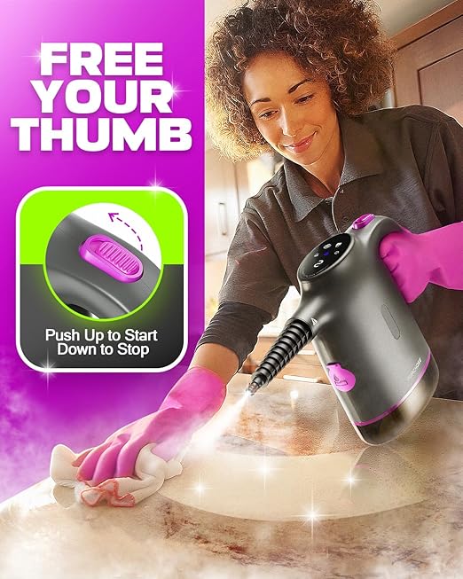 POPCHOSE Handheld Steam Cleaner for Home, Portable Pressurized Steamer for Cleaning Grout, Surfaces, Bathroom, Couch, 20S Fast Heat Up, 12 Accessories, Steam Adjustable, Safety Lock, Graypurple