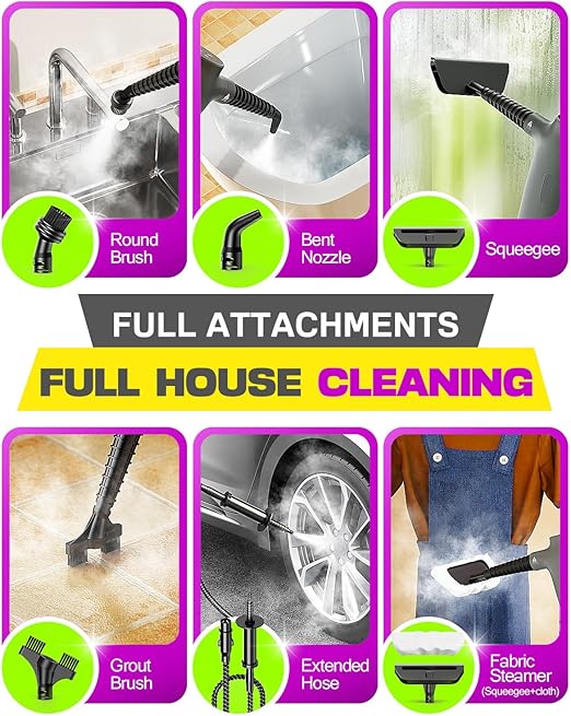 POPCHOSE Handheld Steam Cleaner for Home, Portable Pressurized Steamer for Cleaning Grout, Surfaces, Bathroom, Couch, 20S Fast Heat Up, 12 Accessories, Steam Adjustable, Safety Lock, Graypurple