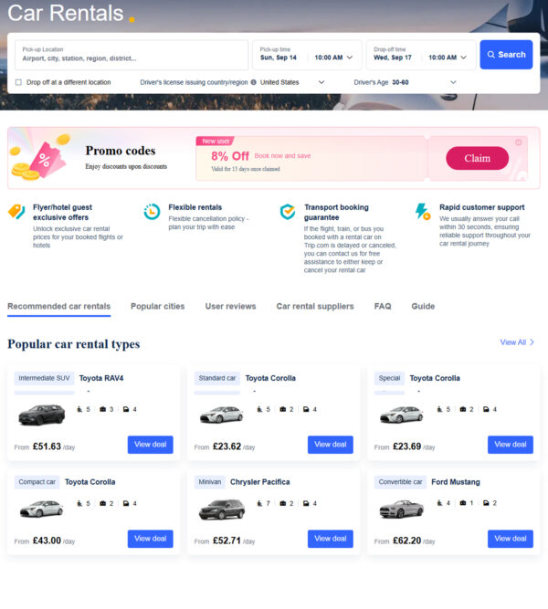 Car rentals USA Home Page at Trip.com