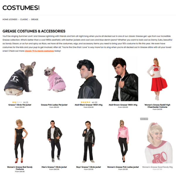 Grease Costumes & Accessories at COSTUMES