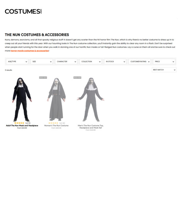 The Nun Costumes & Accessories at COSTUMES