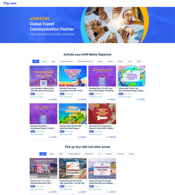 E-SIM Home Page at Trip.com