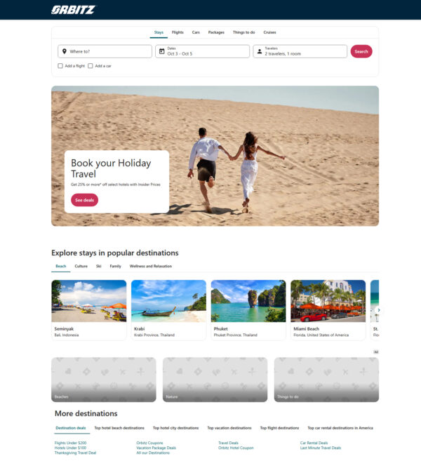 permanent link of Orbitz.com for hotel deals at ORBITA