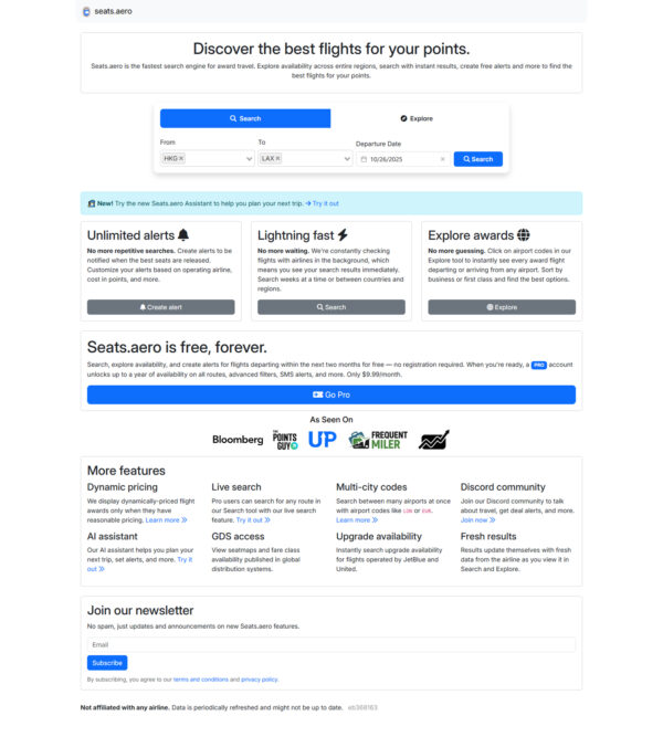 permanent link of Seat.aero at Travel Up