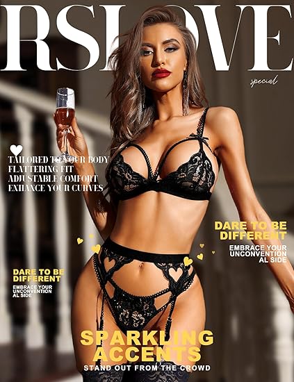 RSLOVE Women Lingerie Sets with Garter Belt 3 Piece Lace Teddy Babydoll Bodysuit