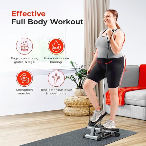 Sunny Health & Fitness Mini Stepper for Exercise at Home, Stair Step Workout Machine with Resistance Band and Over 300lb Weight Capacity, Optional Twist Motion and Free SunnyFit App Connection