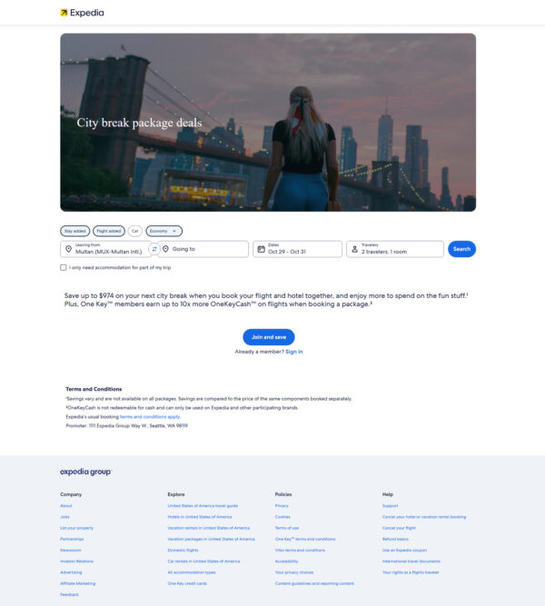 Expedia flight & hotel together deals
