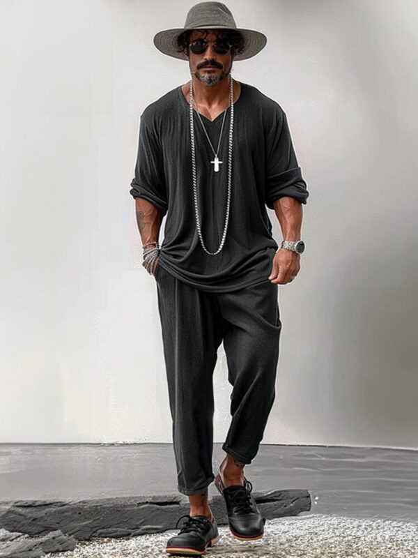 soft stretchy simple 2-piece outfits_Coofandy