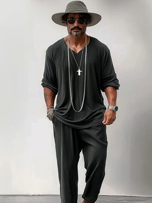 soft stretchy simple 2-piece outfits_Coofandy