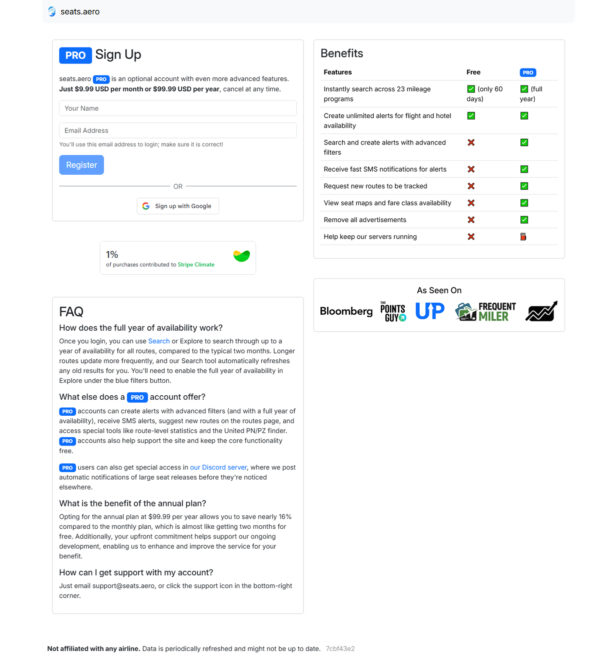 Seats.aero Pro award flights