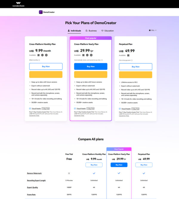 DemoCreator pricing page _ Wondershare