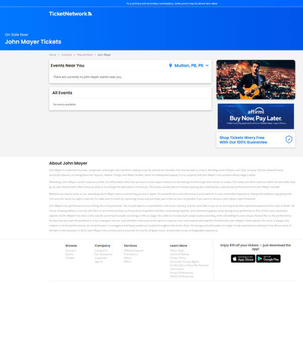 John Mayer tickets _ TicketNetwork