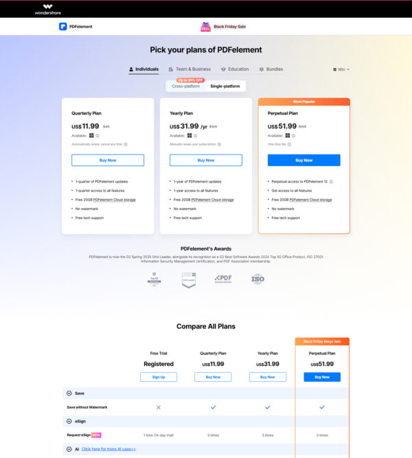 PDFelement pricing page _ Wondershare