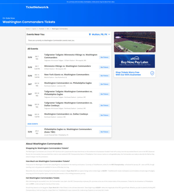 NFL Washington Commanders Tickets