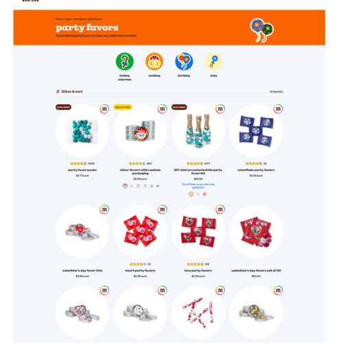 15% off party favors _ M & M’s