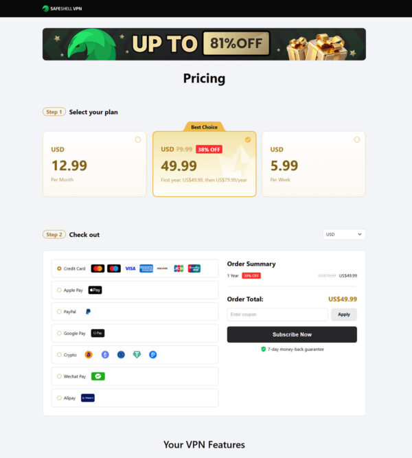 38% off – pricing page _ SafeShell VPN