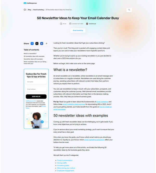 50 Newsletter ideas _ GetResponse Inc.