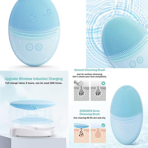 61JCwwLOBpL._AC_SX679_ EZBASICS Sonic Facial Cleansing Brush Made with Ultra Hygienic Soft Silicone, Waterproof Sonic Vibrating Face Brush for Deep Cleansing, Gentle Exfoliating and Massaging, Inductive Charging Blue_ Amazon