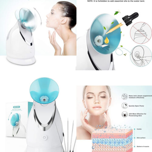 71-GHGONs2L._AC_SX679_ Facial Steamer EZBASICS Ionic Face Steamer for Home Facial, Warm Mist Humidifier Atomizer for Face Sauna Spa Sinuses Moisturizing, Unclogs Pores, Bonus Stainless Steel Skin Kit Blue_ Amazon