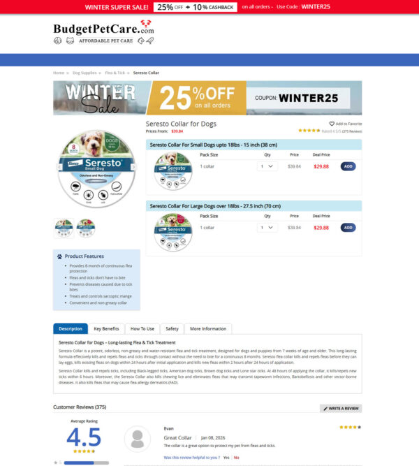 Seresto Collar for dogs _ Budget Vet Care