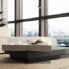 Inkstone 2-Tier Swivel Coffee Table – White Top & Black Oak Base-rotating coffee table _ Acanva