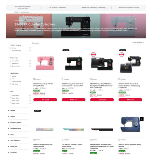 colorful collection of sewing machines _ Singer