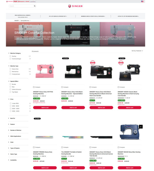 colorful collection of sewing machines _ Singer