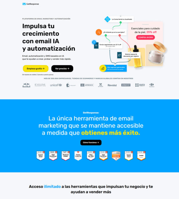 home page – Spanish version _ GetResponse Inc.