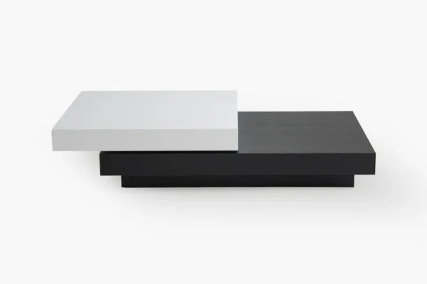 Inkstone 2-Tier Swivel Coffee Table – White Top & Black Oak Base-rotating coffee table _ Acanva