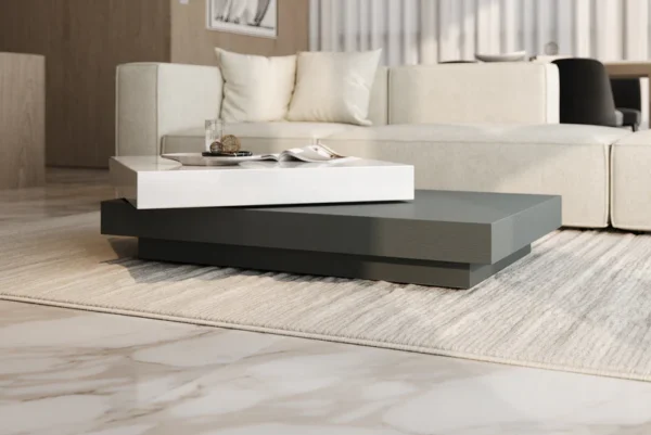 Inkstone 2-Tier Swivel Coffee Table – White Top & Black Oak Base-rotating coffee table _ Acanva