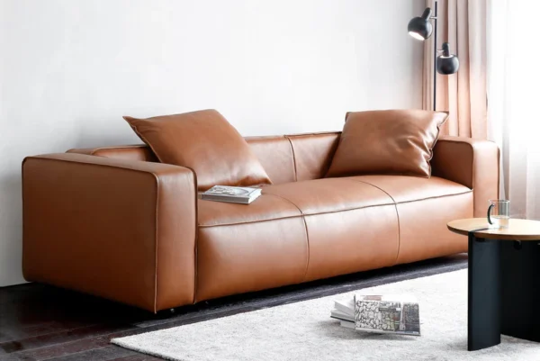 Pomona 3-Seater Brown Leather Sofa _ Acanva