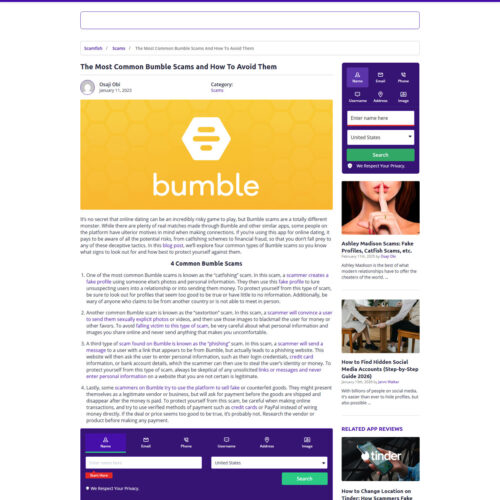 the most common bumble scams _ Social Catfish