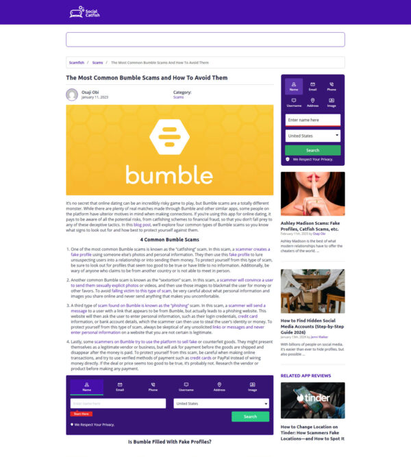 the most common bumble scams _ Social Catfish