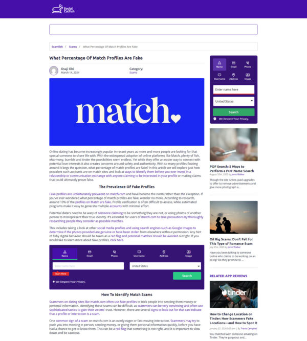 what percentage of match profiles are fake _ Social Catfish