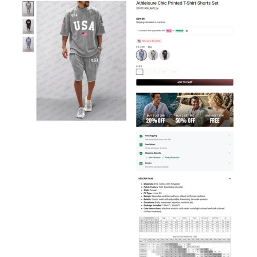 50% off athleisure chic printed t-shirt shorts set _ Coofandy