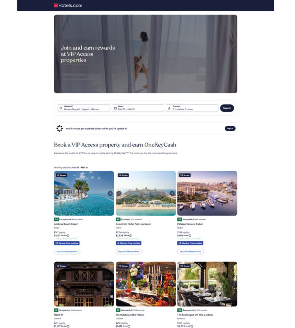 access for stay at VIP properties _ Hotels.com