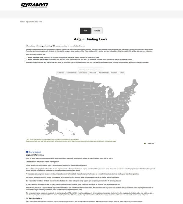 airgun hunting map and laws _ Pyramyd Air