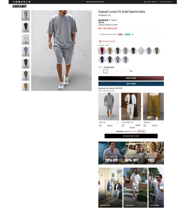 casual loose fit solid sports sets _ Coofandy