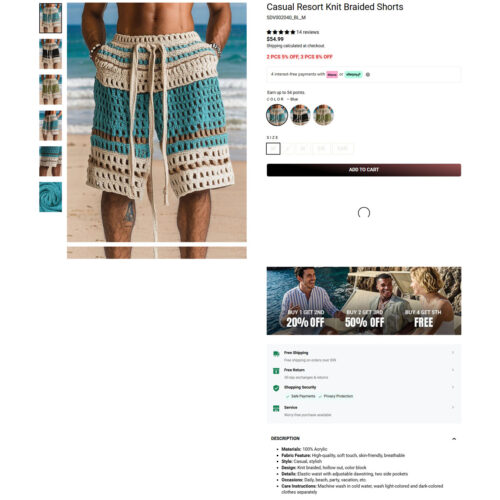 casual resort knit braided shorts _ Coofandy