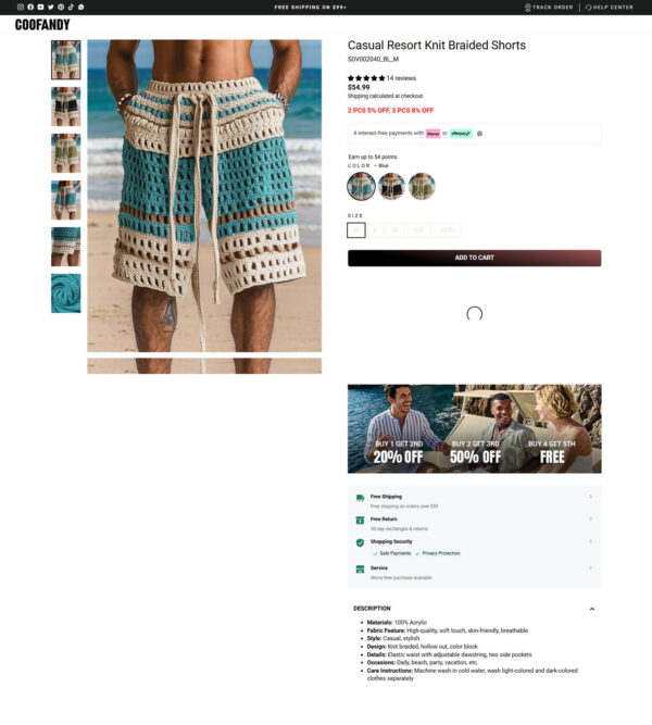 casual resort knit braided shorts _ Coofandy