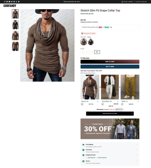 stretch slim fit drape collar top _ Coofandy