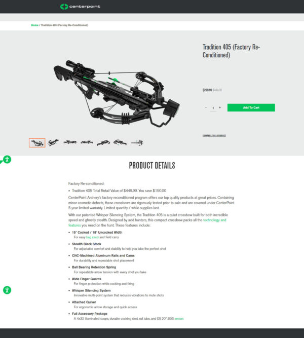 tradition 405 factory reconditioned _ Center Point Archery