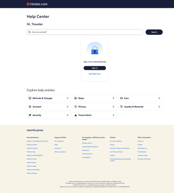 traveller help center _ Hotels.com