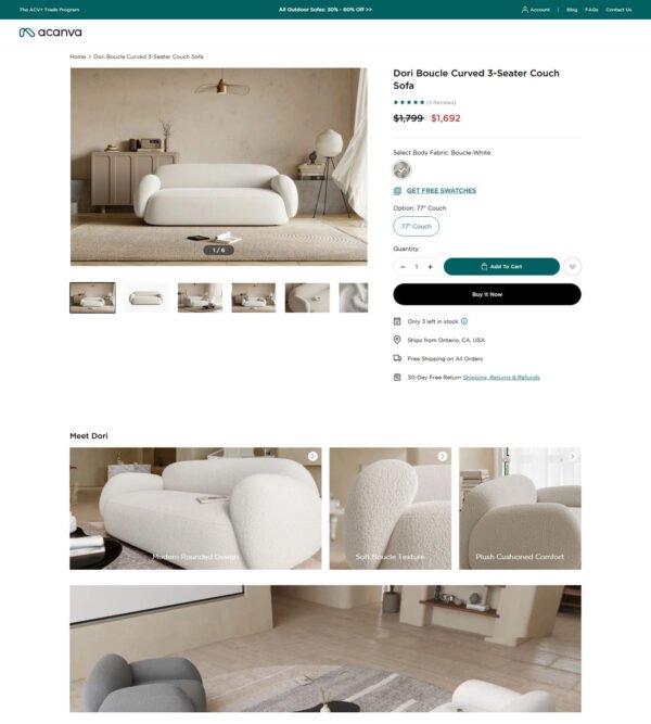 Dori Boucle curved 3_seater couch sofa_Acanva