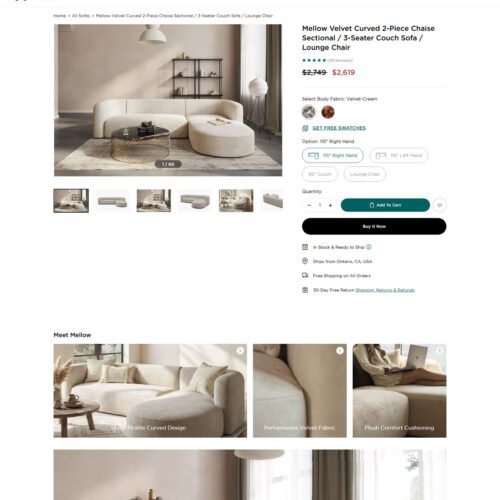 Mellow velvet 2_piece curved chaise sectional sofa_Acanva Mellow velvet 2_piece curved chaise sectional sofa_Acanva