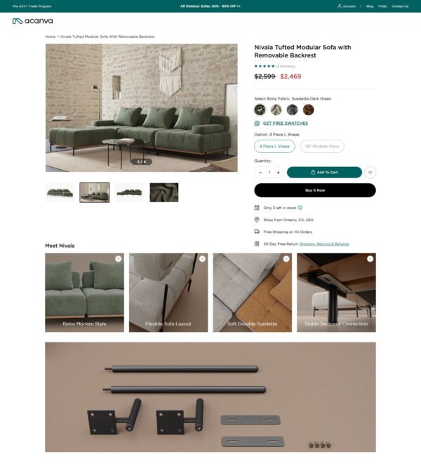 Nivala tufted modular sofa with removable backrest_Acanva