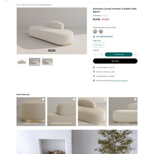 Rotondo curved armless 3_seater sofa bench_Acanva