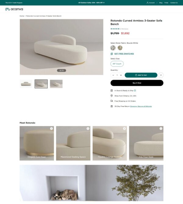 Rotondo curved armless 3_seater sofa bench_Acanva