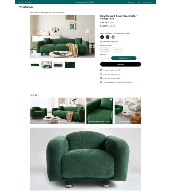 curved 3_Seater Couch Sofa_Acanva